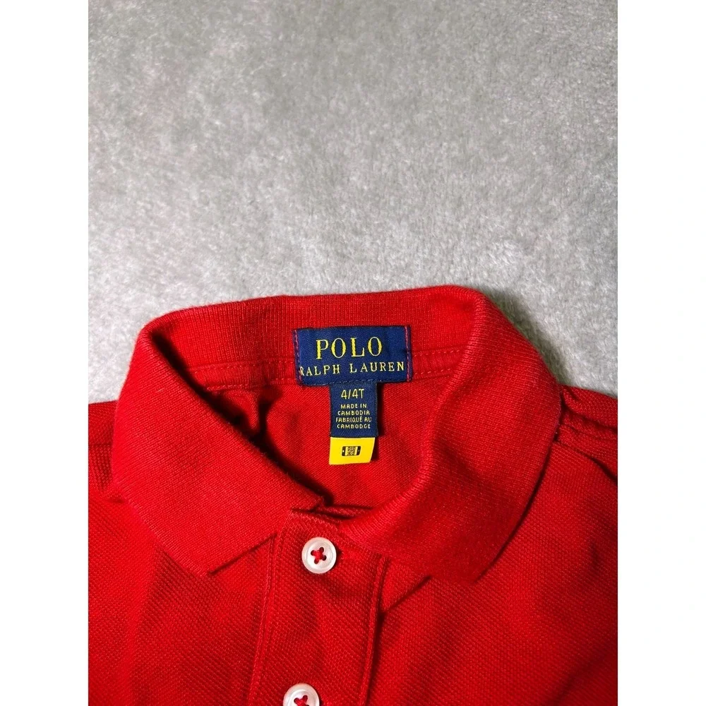 Polo Ralph Lauren Short Sleeve Polo Shirt Red Cotton  Boys 4T Logo Button - Picture 4 of 7